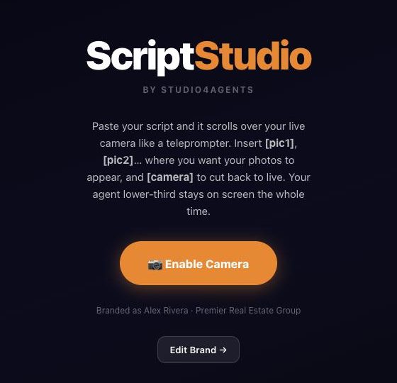 ScriptStudio, the teleprompter that scrolls your script over your live camera with your branding on screen